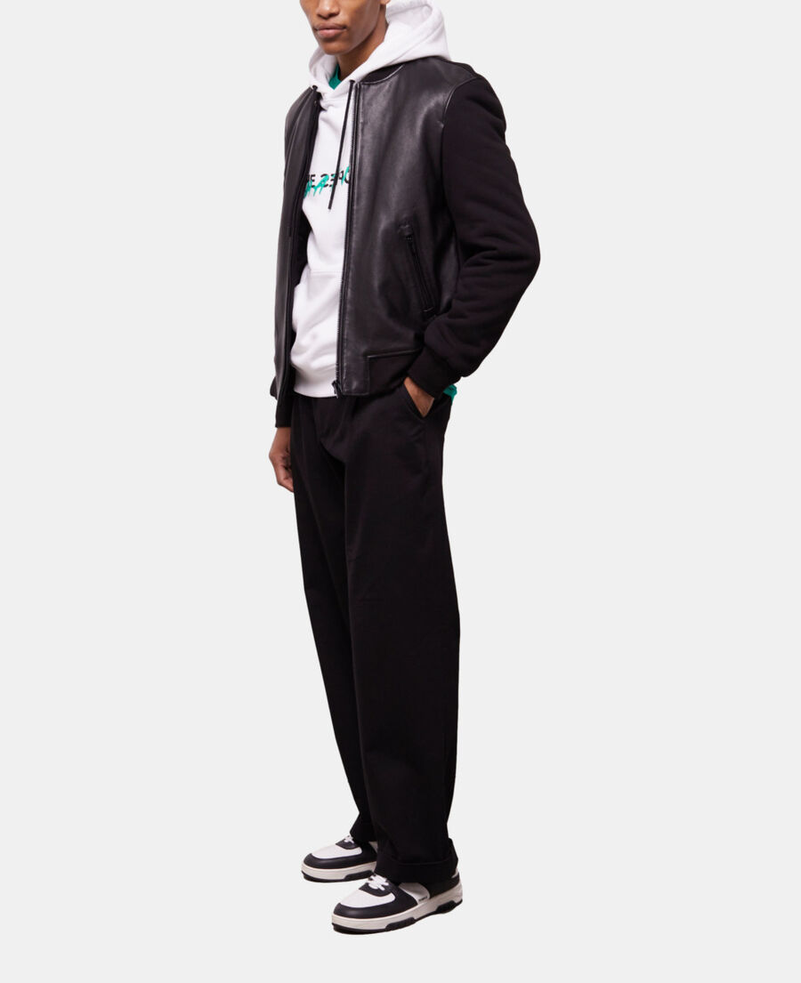 schwarze jacke mit lederdetails