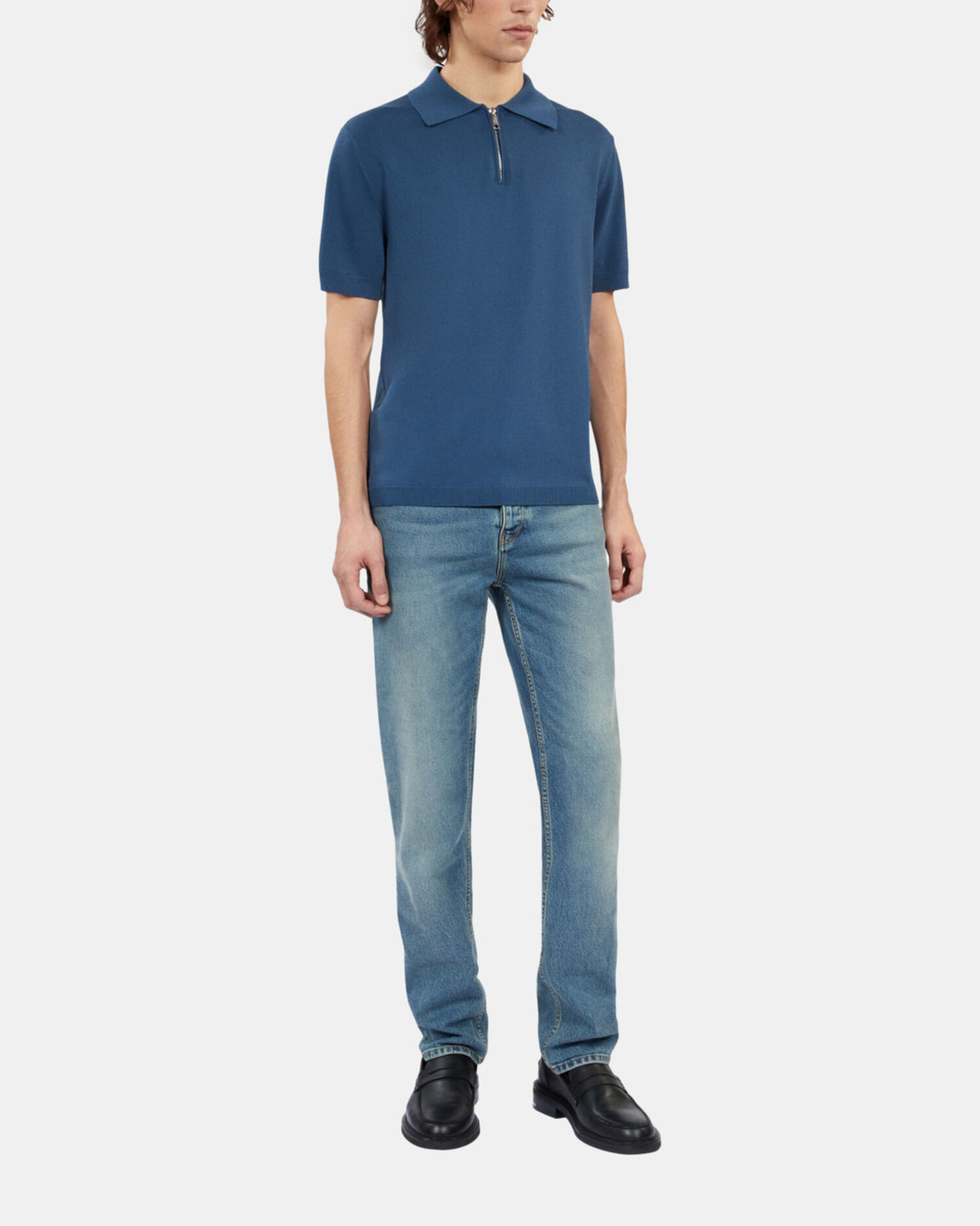 Polo en maille avec zip bleu roi, MIDDLE NAVY, hi-res image number null