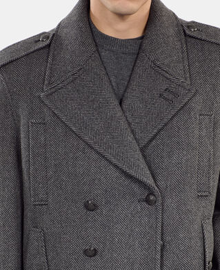 The Kooples MEN BLACK GREY black herringbone wool blend pea coat