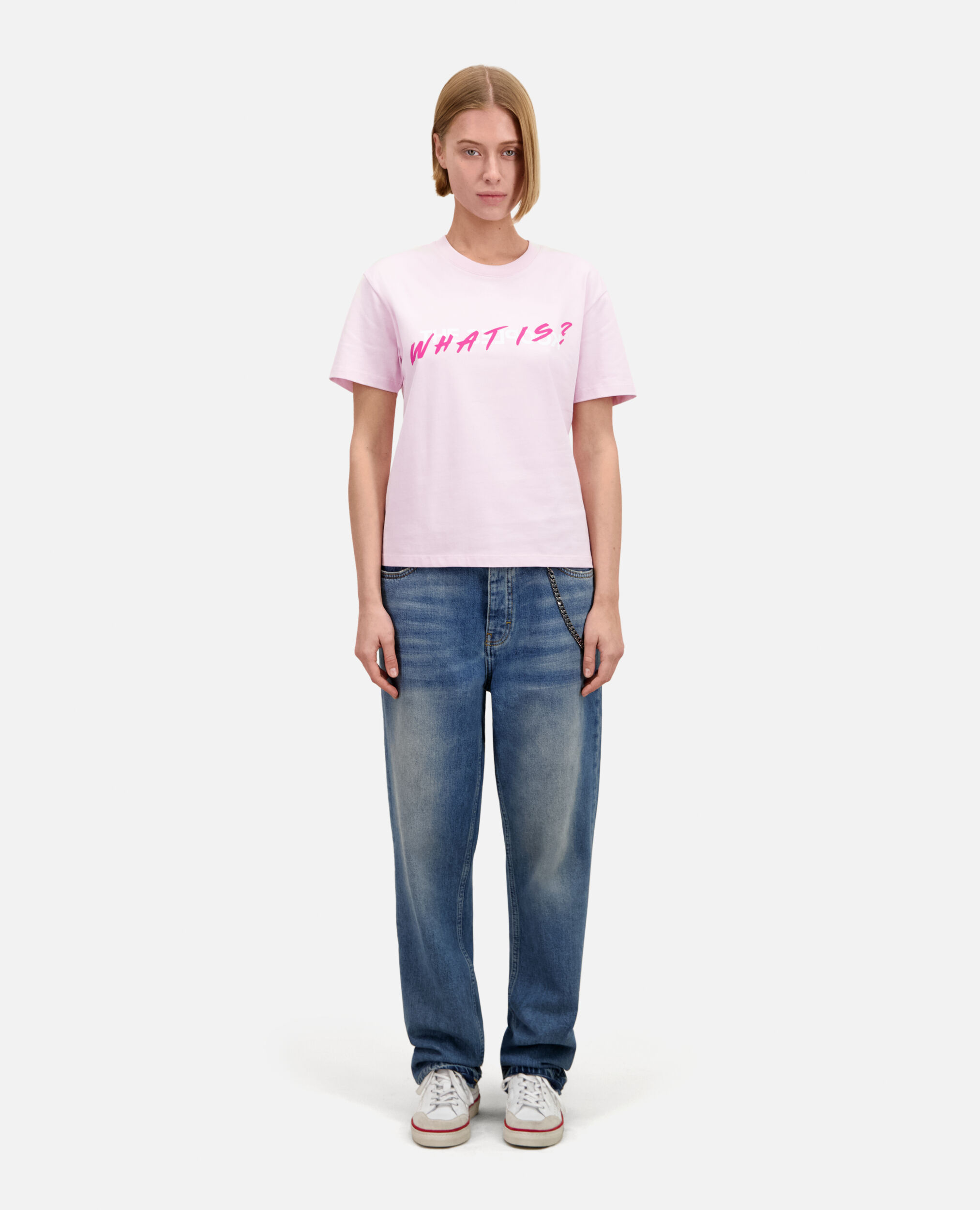 Rosa T-Shirt Damen mit „What is“-Schriftzug, PALE PINK, hi-res image number null