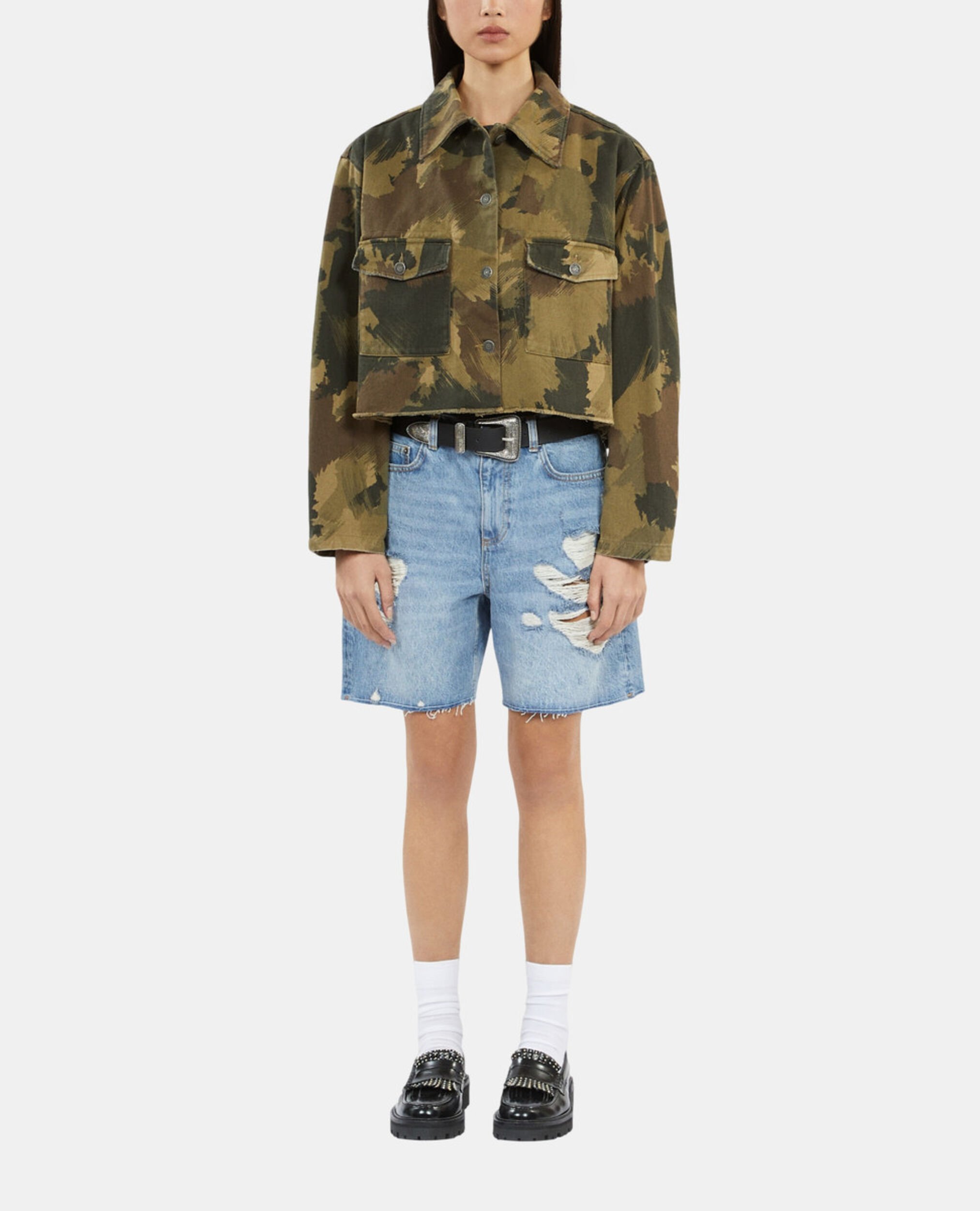 Kurzer Camouflage-Blouson aus Denim, CAMOUFLAGE, hi-res image number null