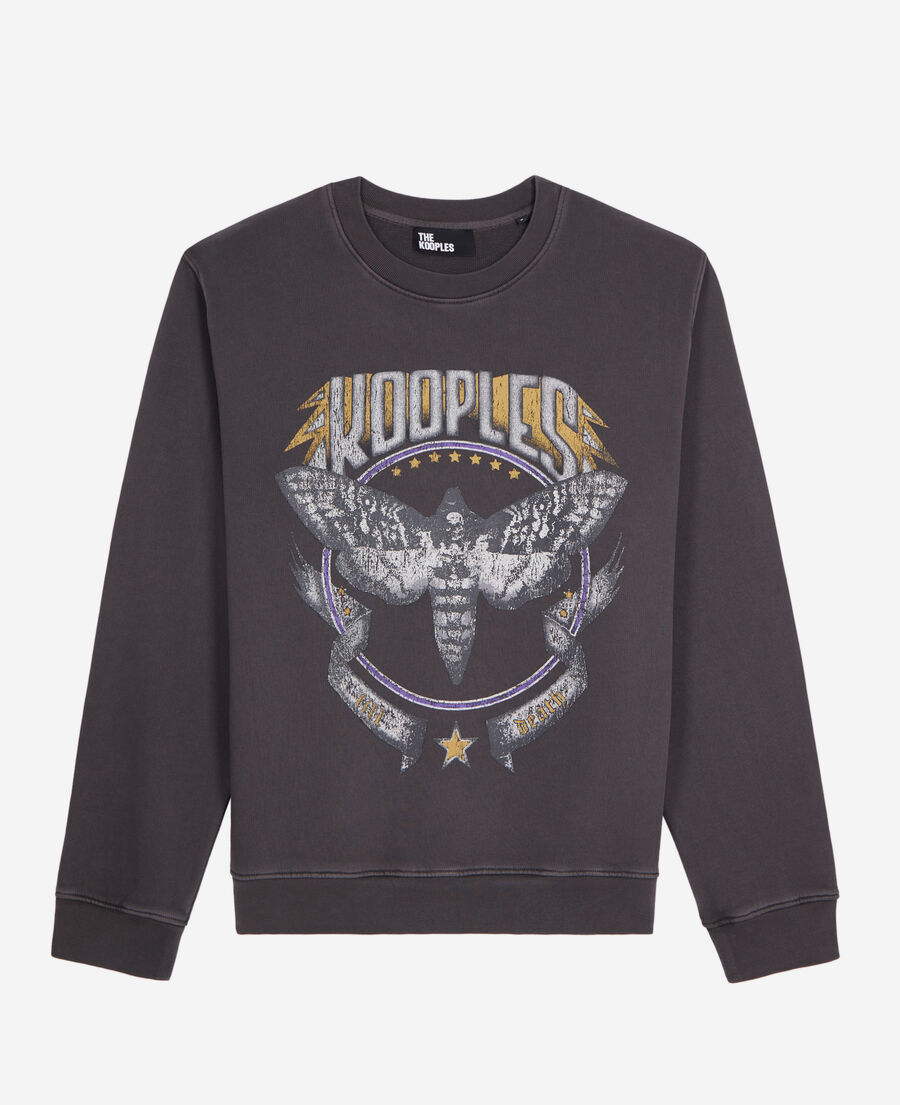 The Kooples MEN CARBONE carbon grey sweatshirt with skull butterfly serigraphy