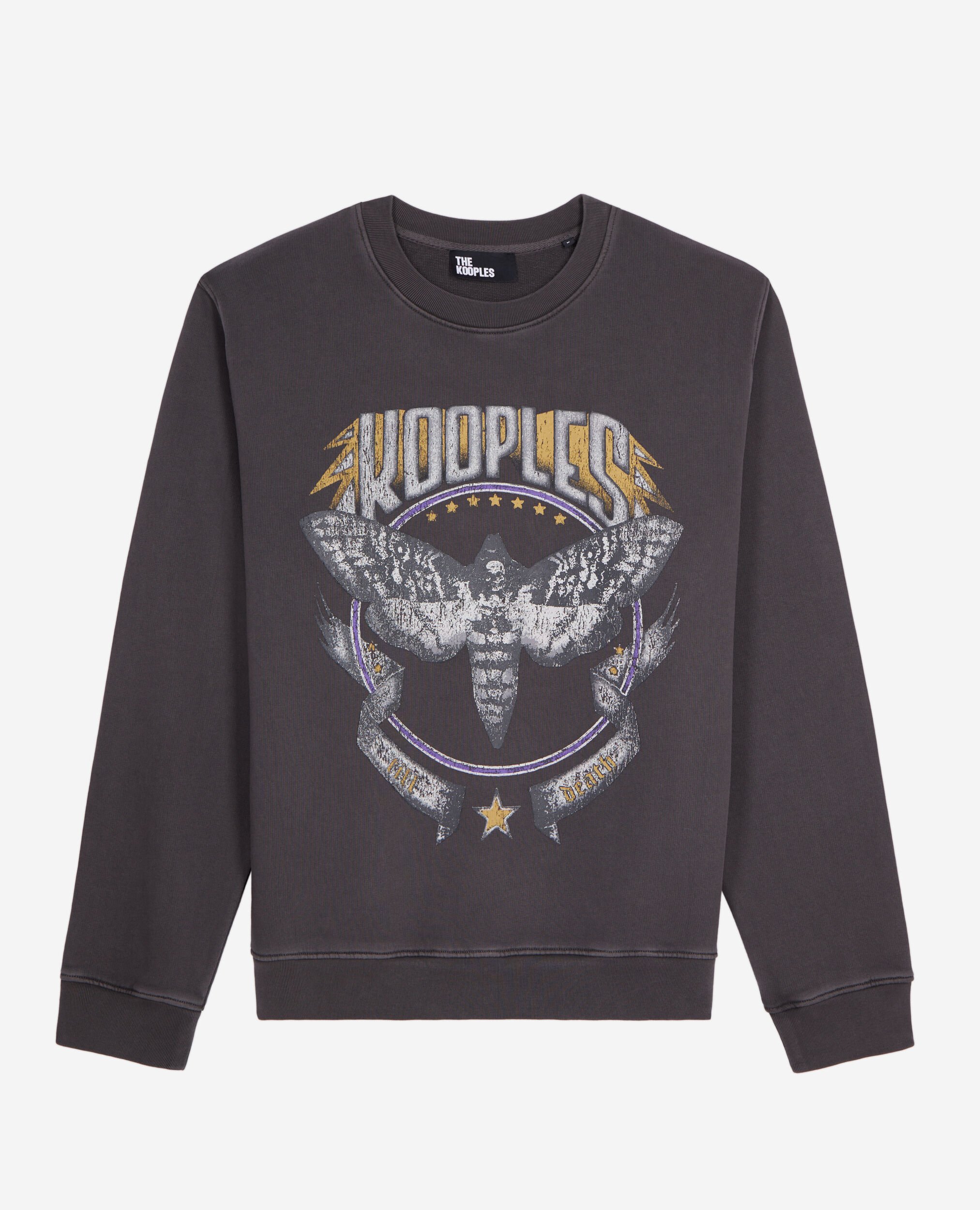 Carbon grey sweatshirt with Skull butterfly serigraphy, CARBONE, hi-res image number null