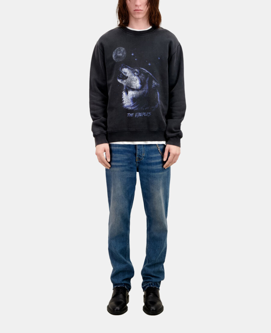 men's black sweatshirt with wolf serigraphy