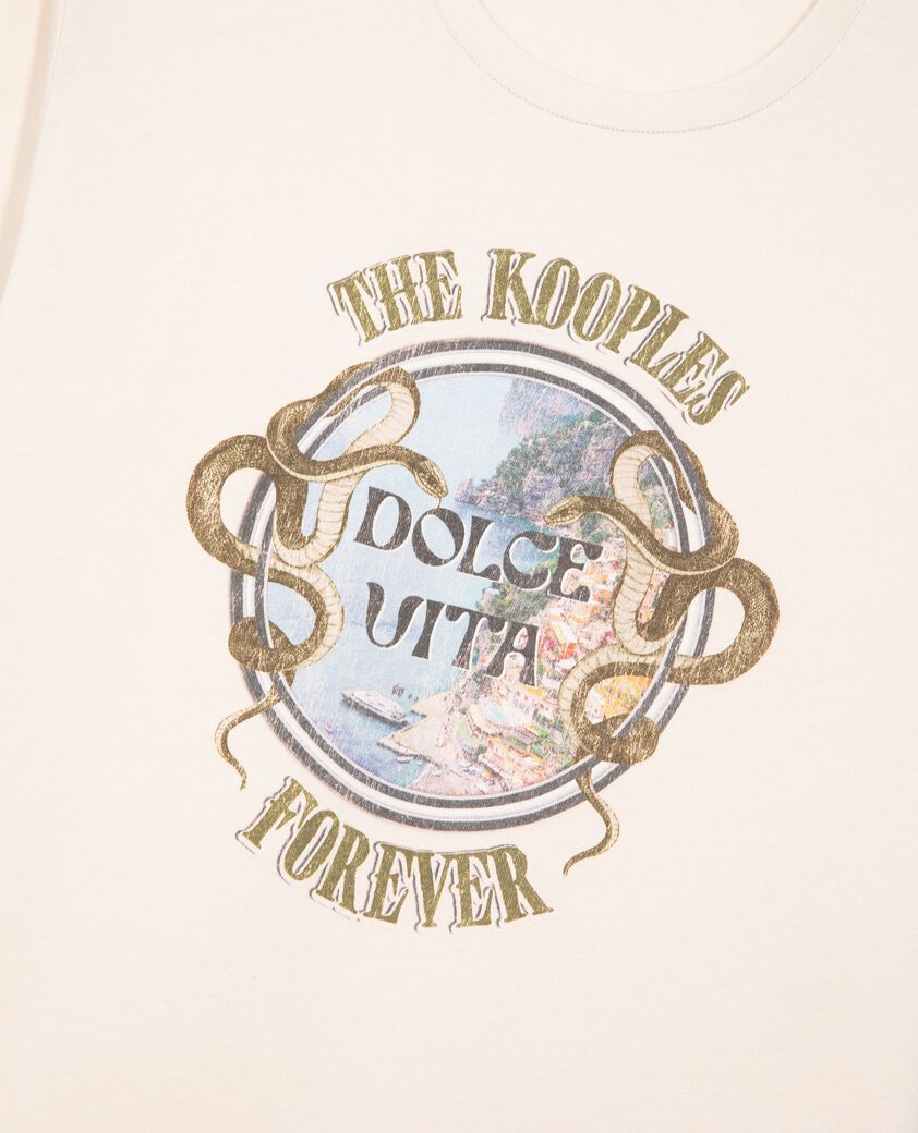 The Kooples DAMEN LIGHT BEIGE t-shirt mit beigem siebdruck