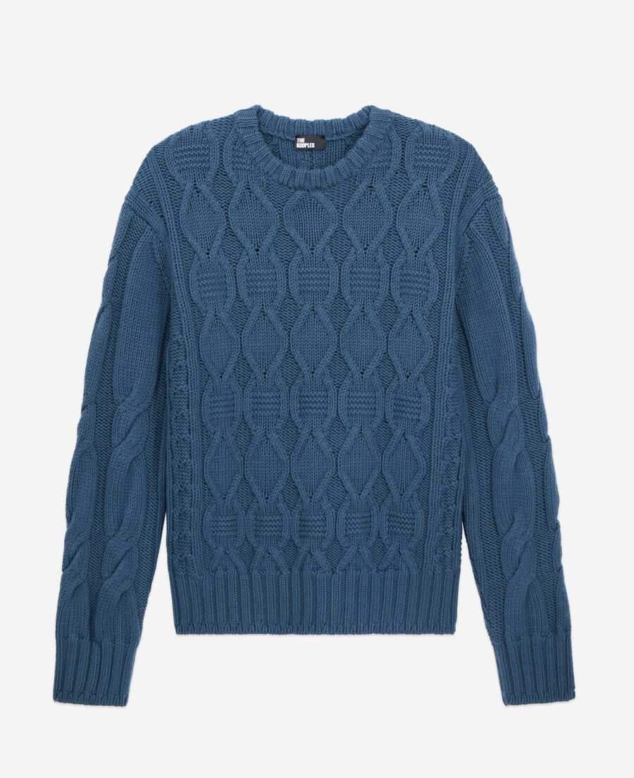 blue cable wool sweater