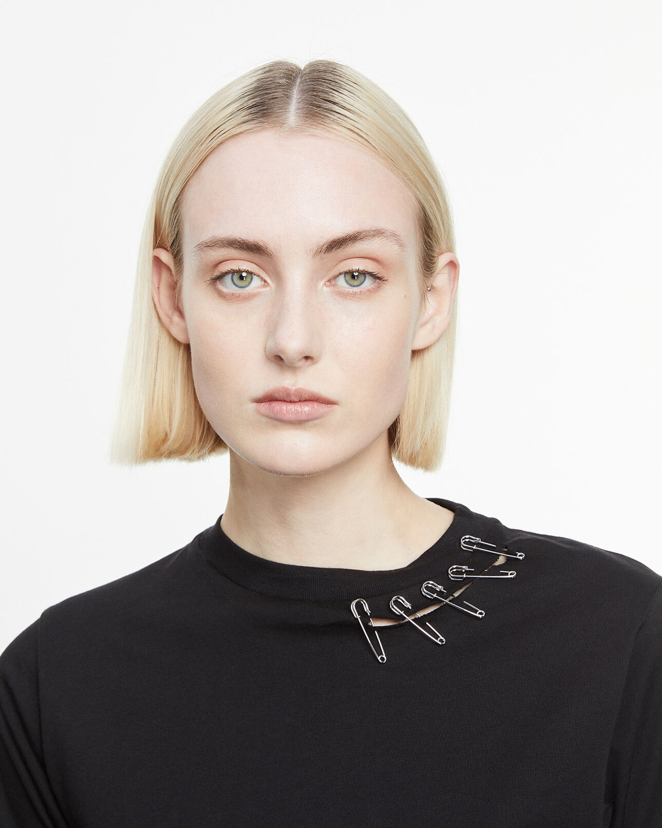 The Kooples MUJER BLACK camiseta negra algodón detalles imperdibles