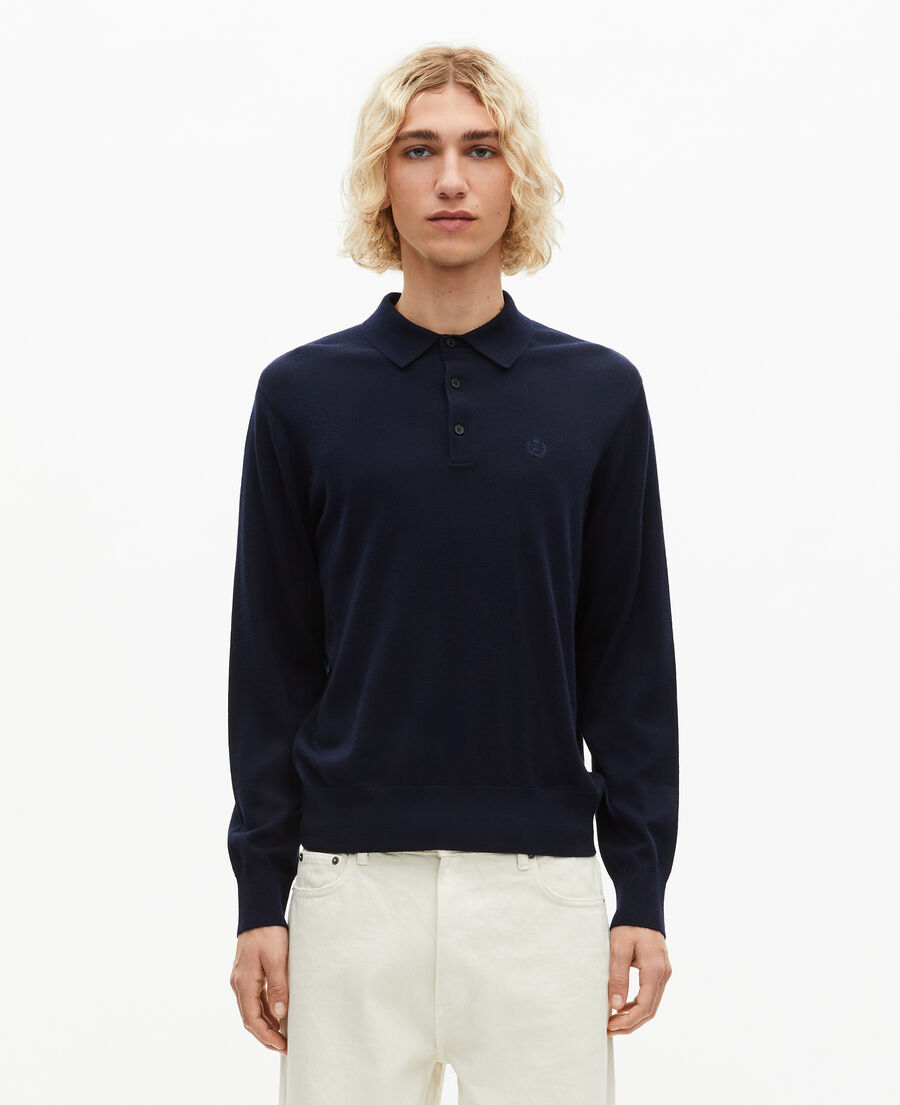 The Kooples HOMME NAVY pull col polo en laine mérinos marine