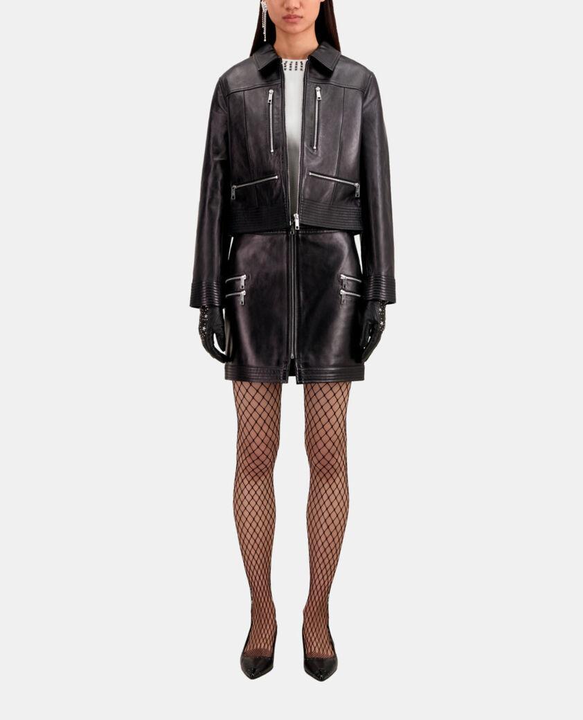 The Kooples FEMME BLACK blouson biker en cuir avec zip noir