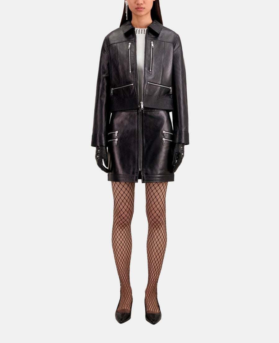 The Kooples WOMEN BLACK black leather biker jacket with zipper