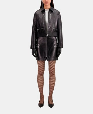 The Kooples WOMEN BLACK black leather biker jacket with zipper