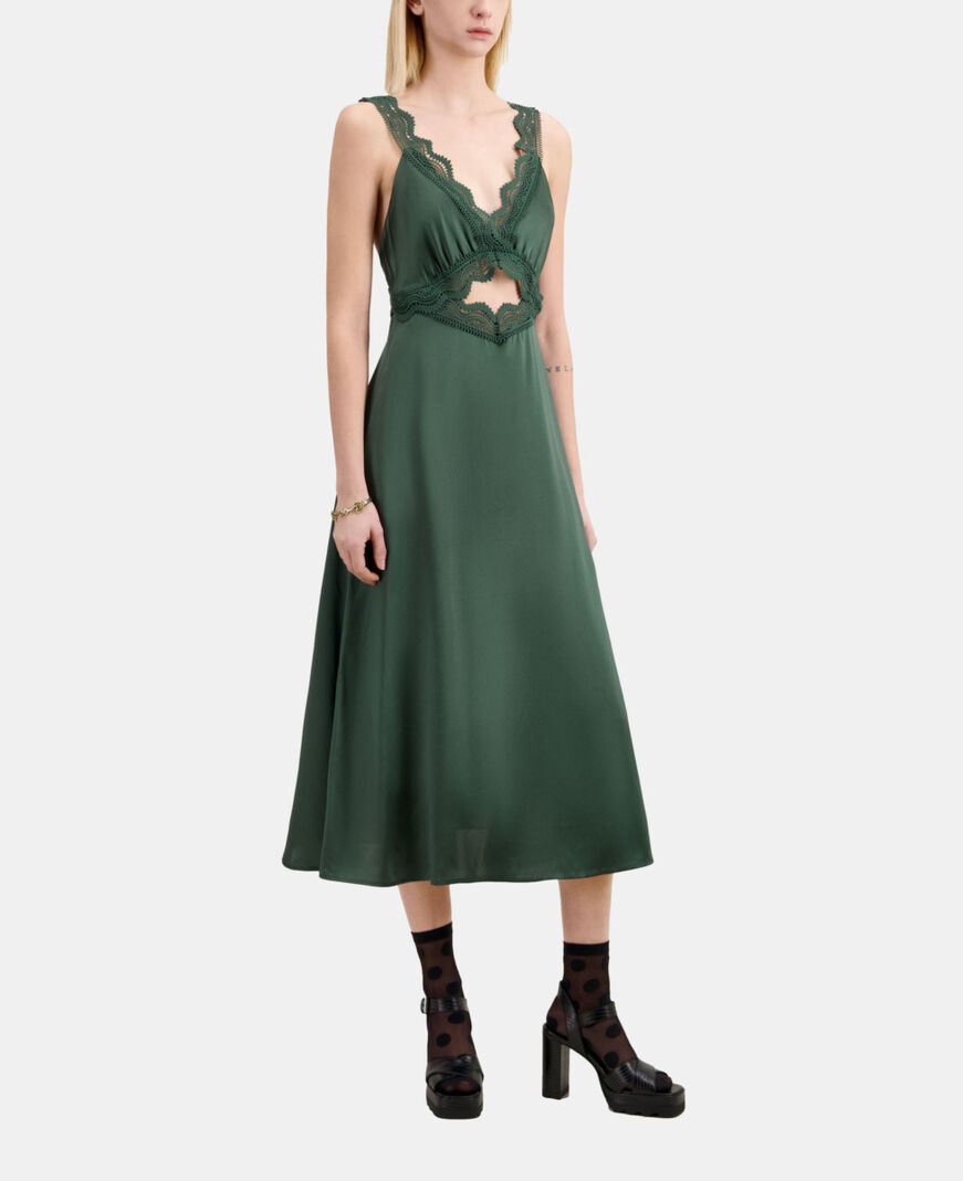 The Kooples F WOOD KAKI long green slip dress with guipure