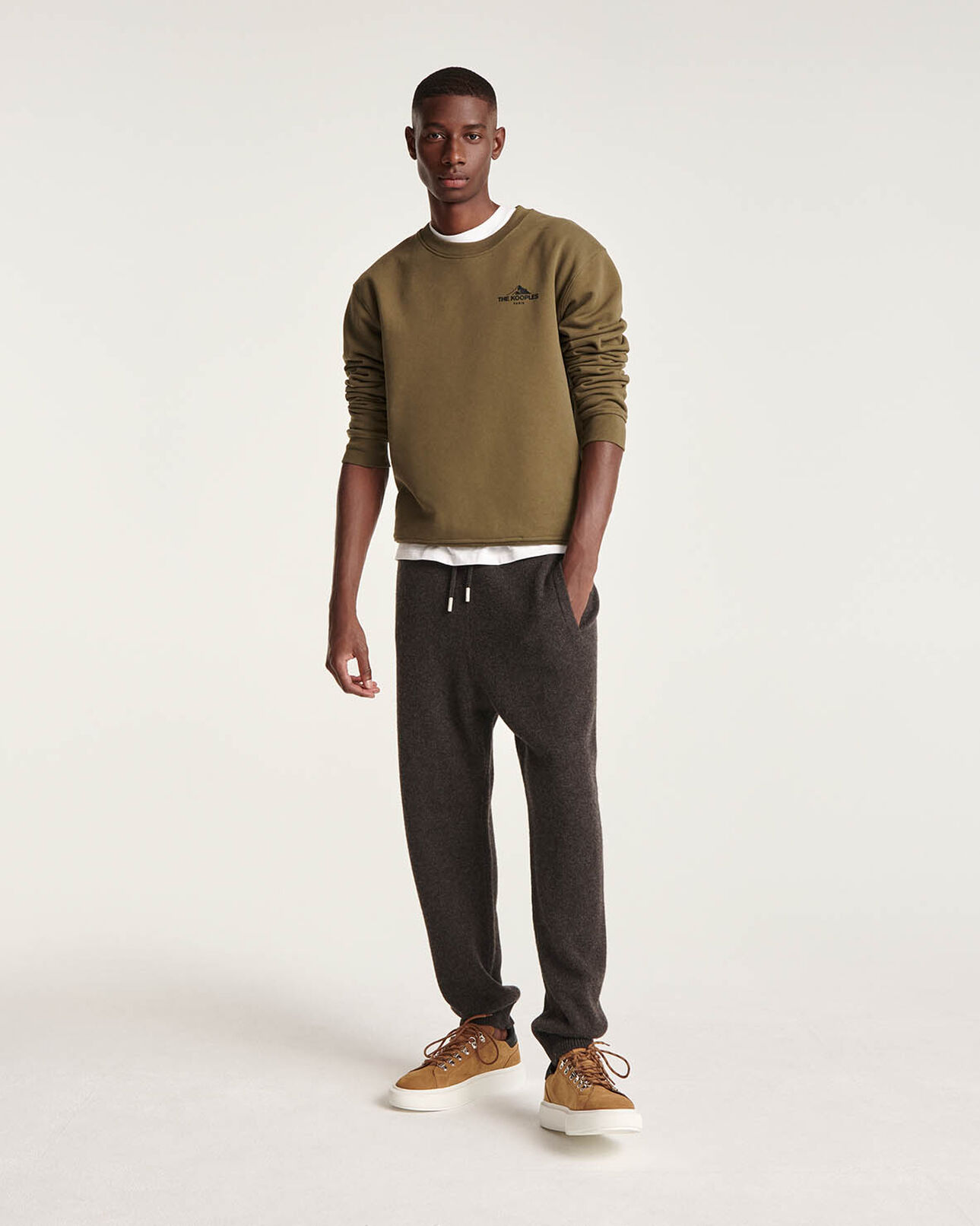 The Kooples MEN BROWN brown wool joggers in loose-fitting knit