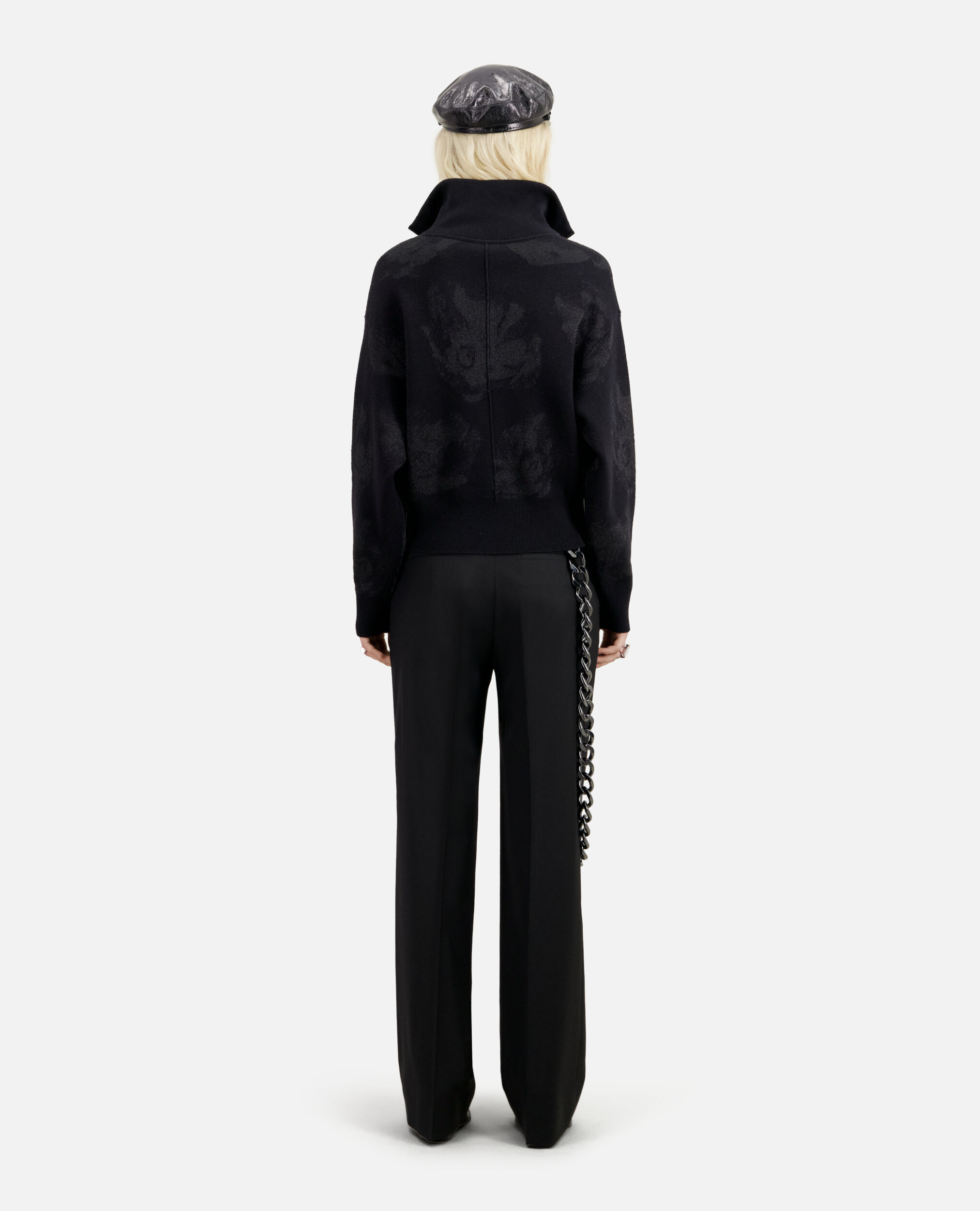 Pull noir en laine mélangée avec motifs argenté, BLACK/BLACK, hi-res image number null