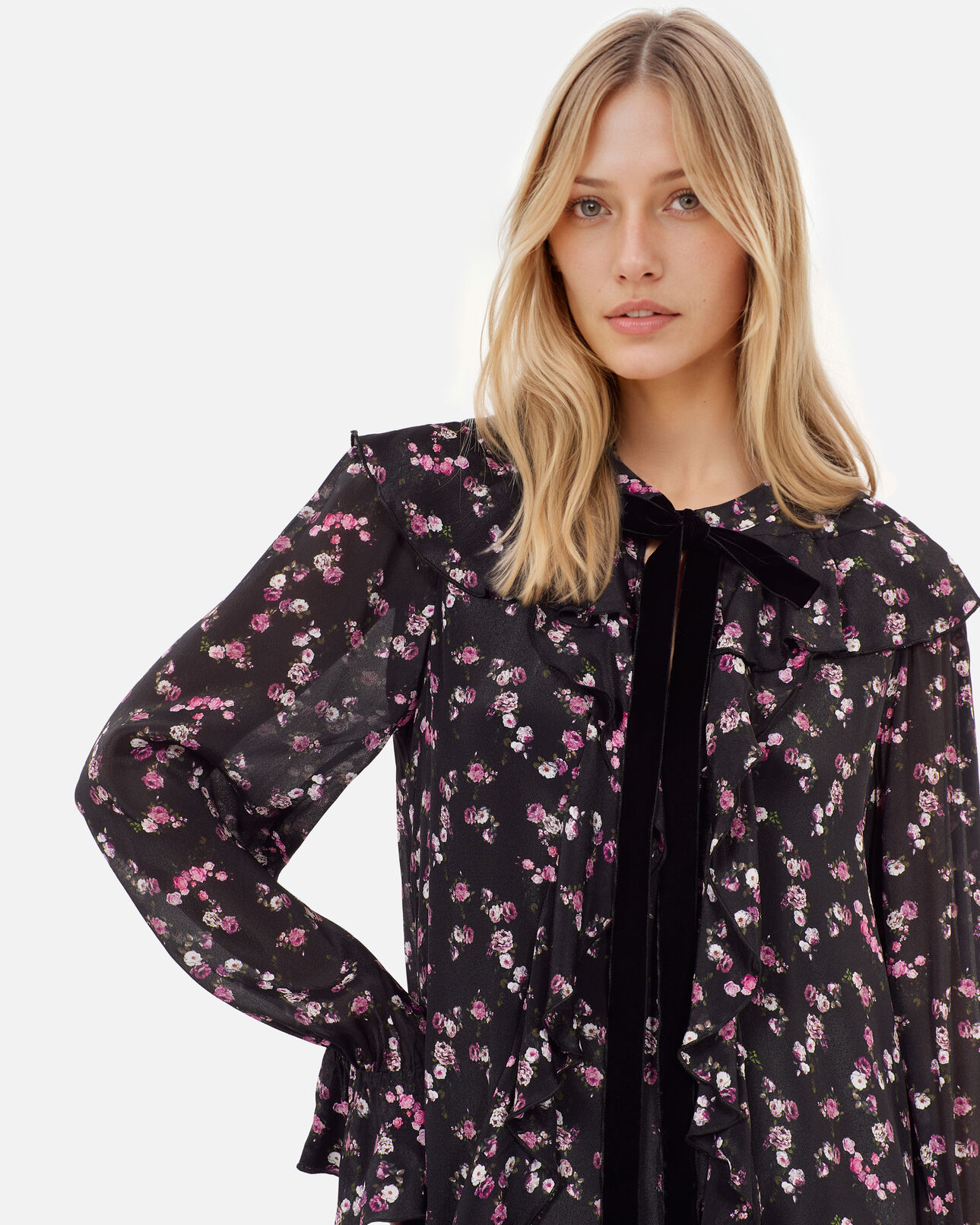The Kooples FEMME BLACK robe courte à volants imprimé fleuri
