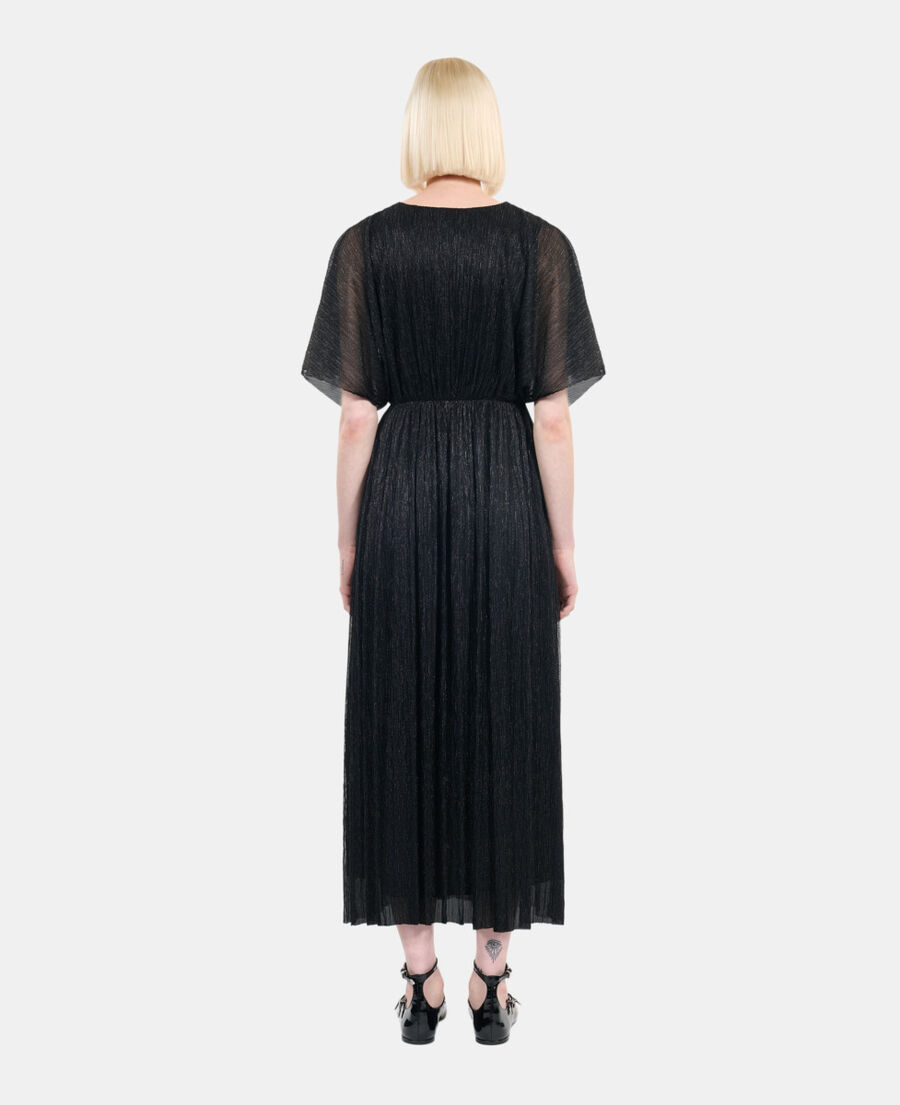 The Kooples FEMME BLACK robe longue en jersey m&eacute;tallis&eacute; noir