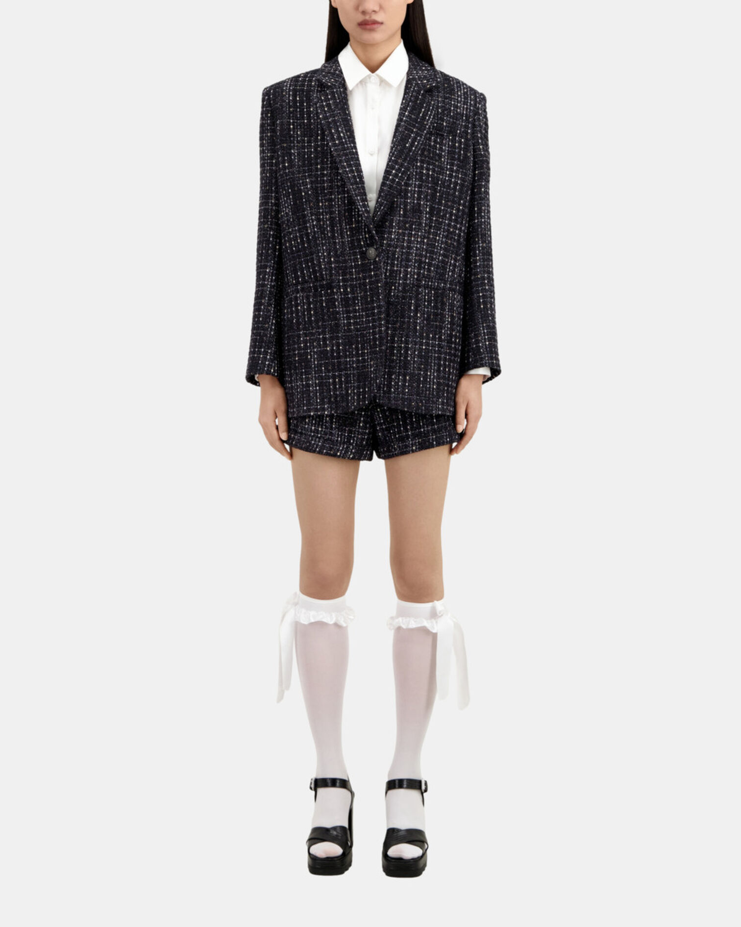 Black and white tweed suit jacket, BLACK WHITE, hi-res image number null