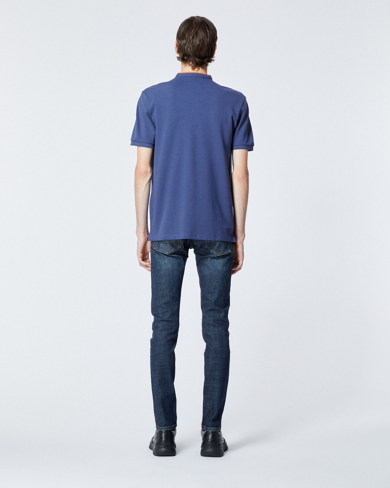 The Kooples HOMME DEEP SEA BLUE / ORANGE polo coton bleu foncé détails orange