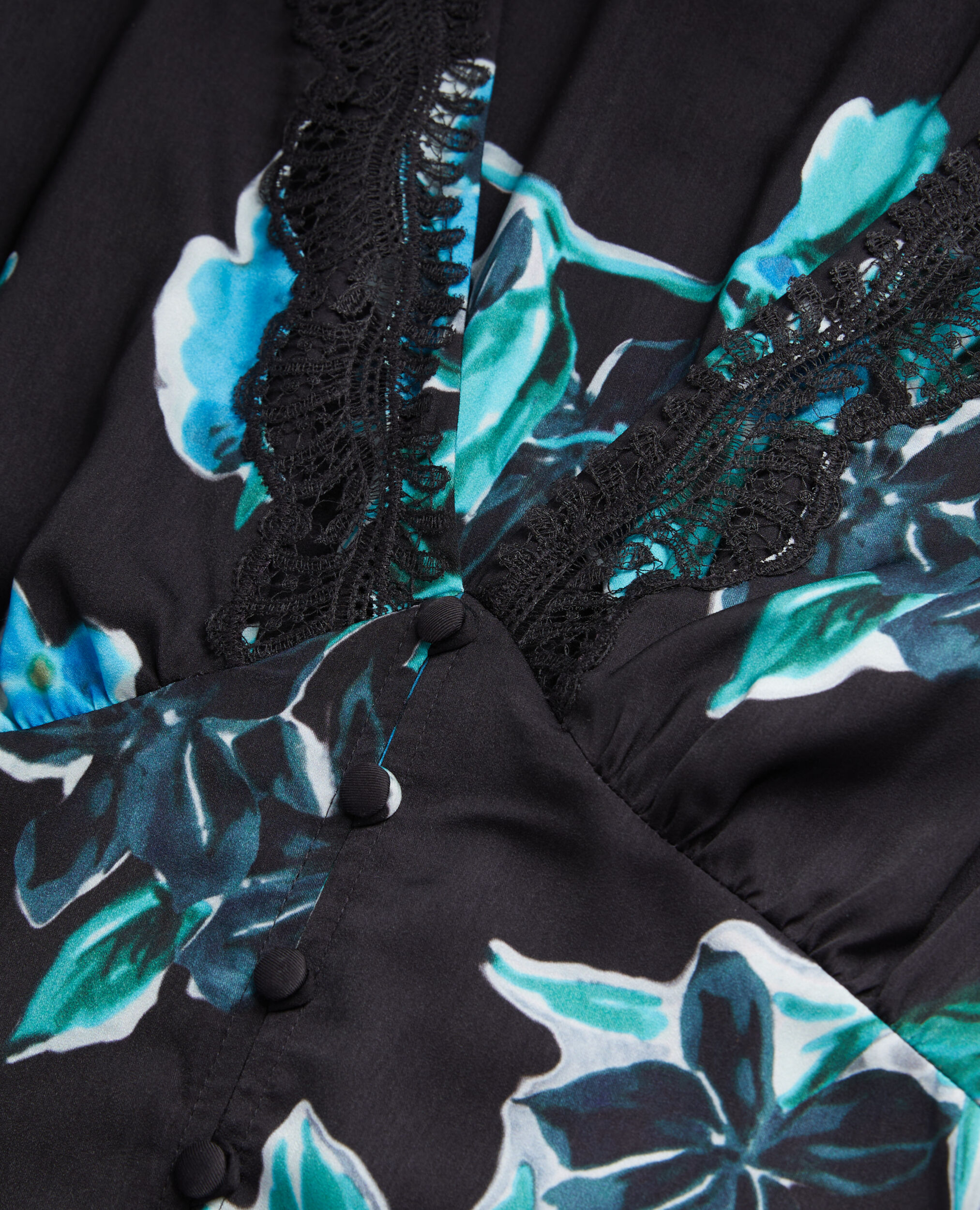 Short printed dress with lace details, BLACK BLUE, hi-res image number null