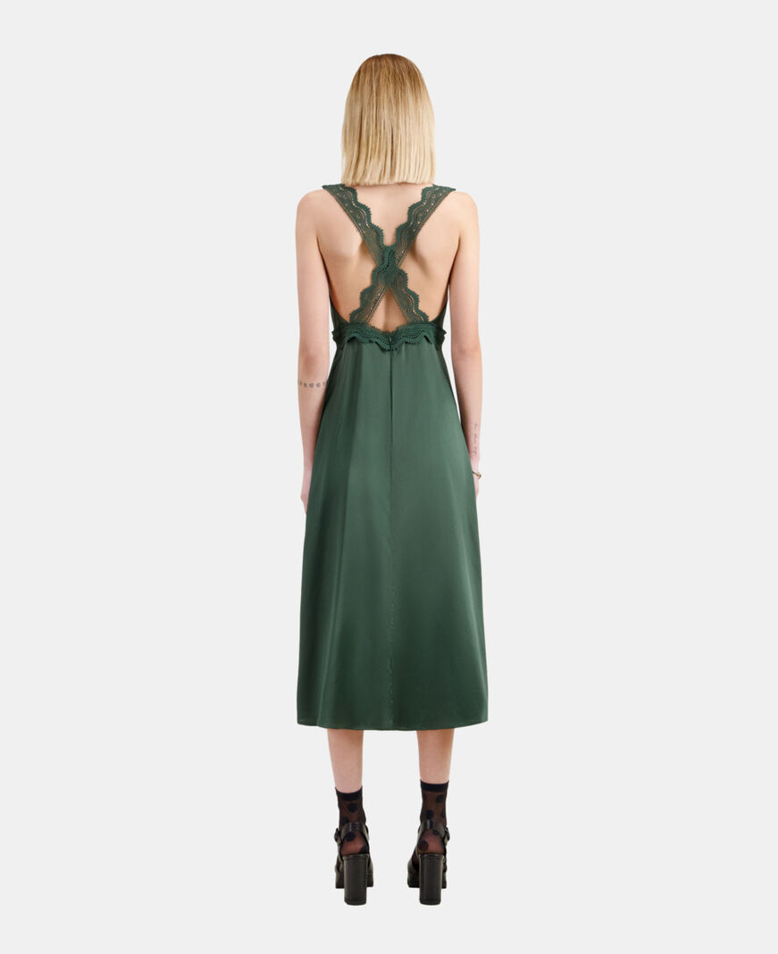 The Kooples F WOOD KAKI long green slip dress with guipure