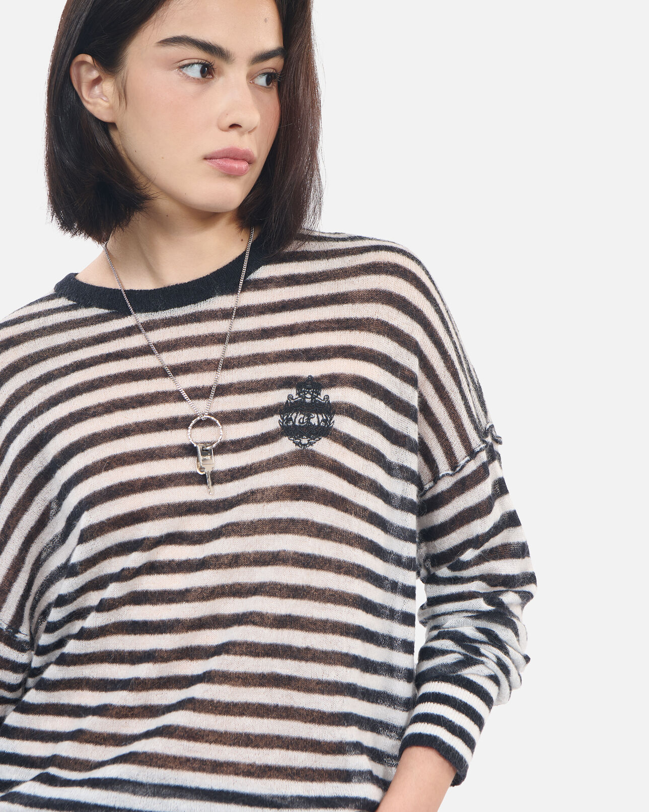 The Kooples F BLACK / WHITE striped mohair and wool sweater