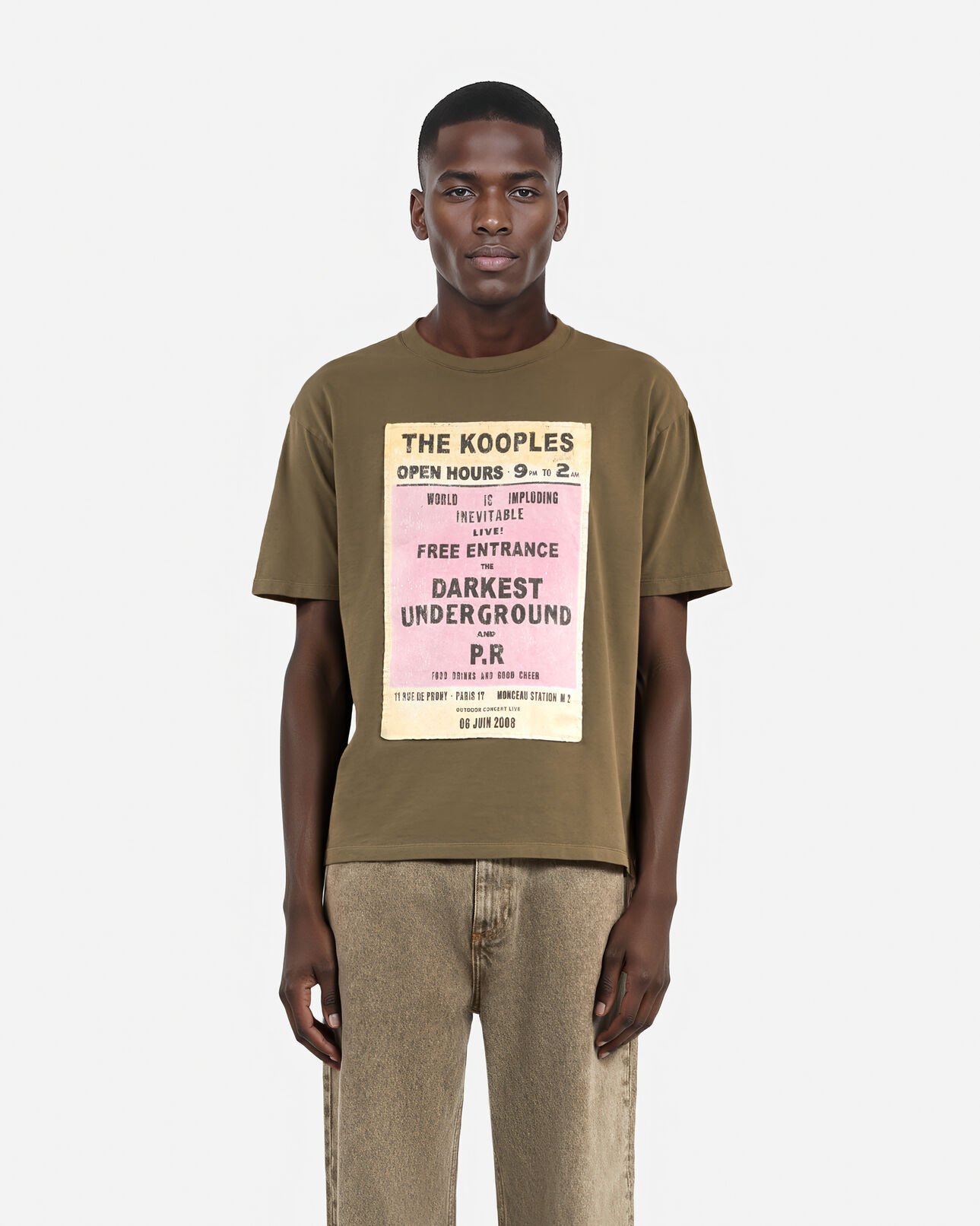 The Kooples MEN OLIVE KAKI t-shirt with khaki screen print