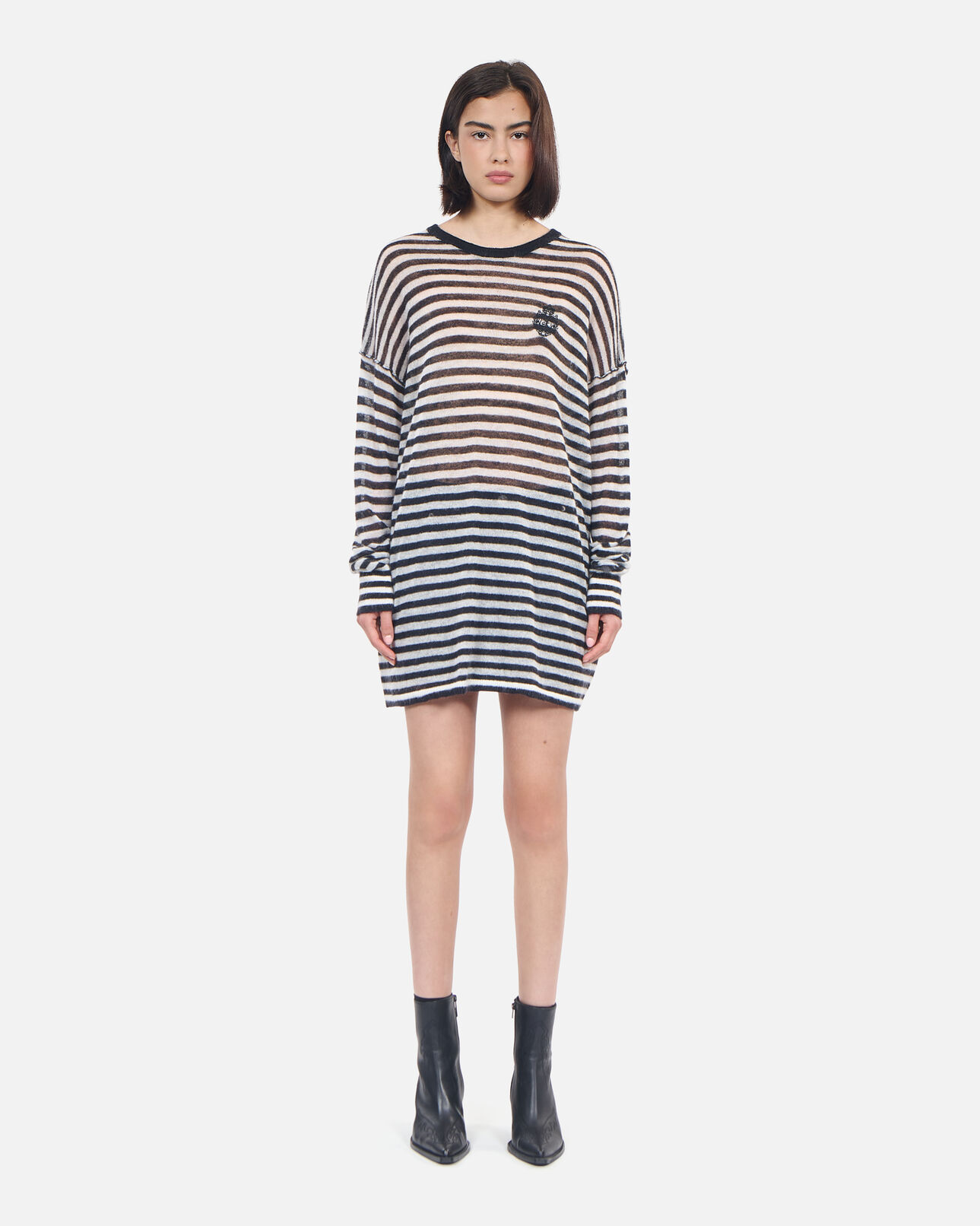 The Kooples F BLACK / WHITE striped mohair and wool sweater