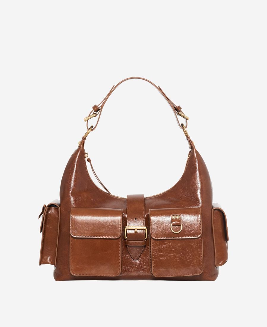 The Kooples WOMEN BROWN amelia xl bag in brown cracked leather
