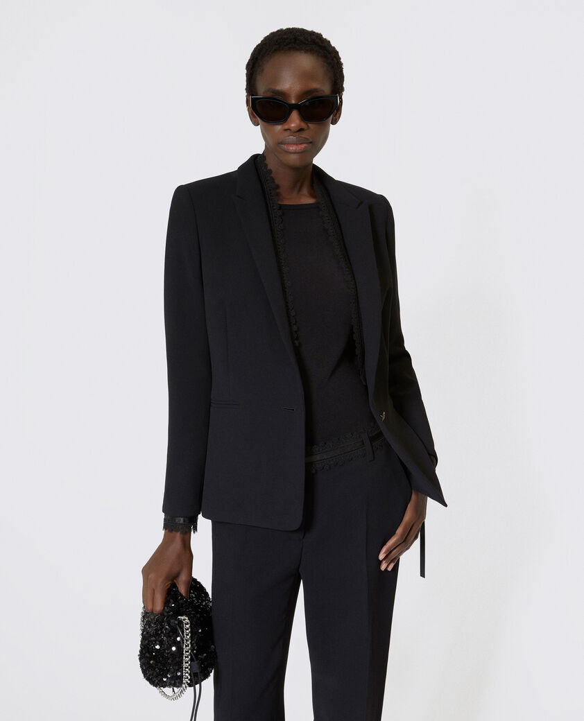 The Kooples DAMEN BLACK kost&uuml;mjacke mit schwarzem spitzenband