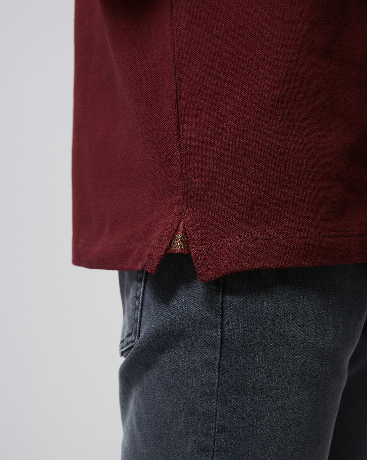 The Kooples HOMBRE BURGUNDY / KAKI camisa polo algodón burdeos con cuello mao