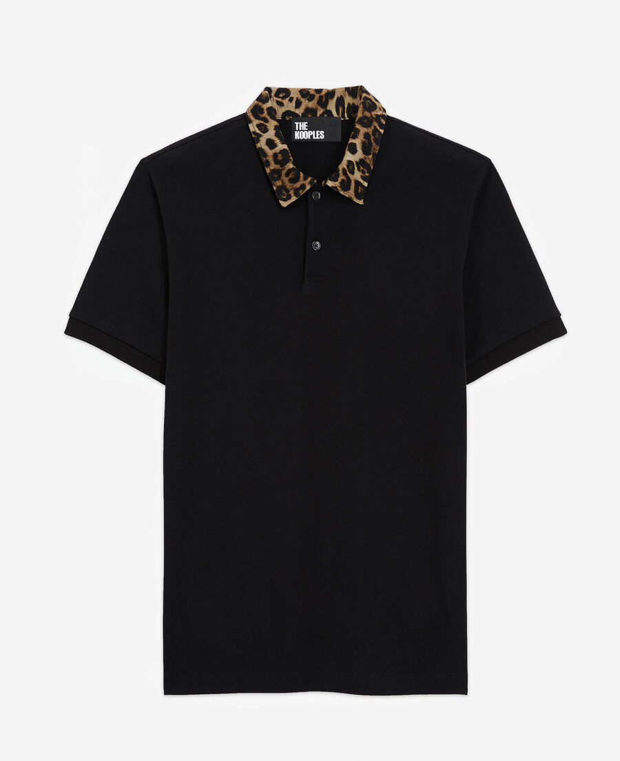 polo with leopard print collar