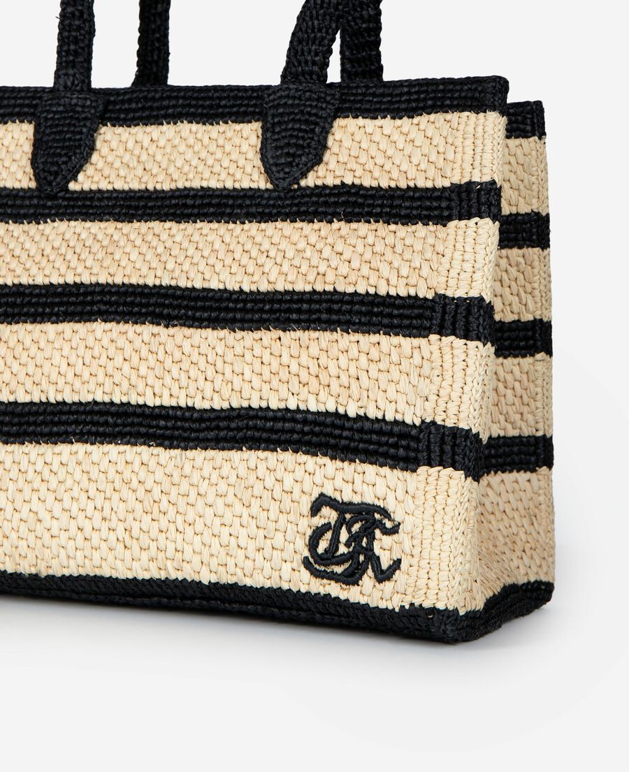 The Kooples FEMME ECRU BLACK sac cabas en raphia noir et écru