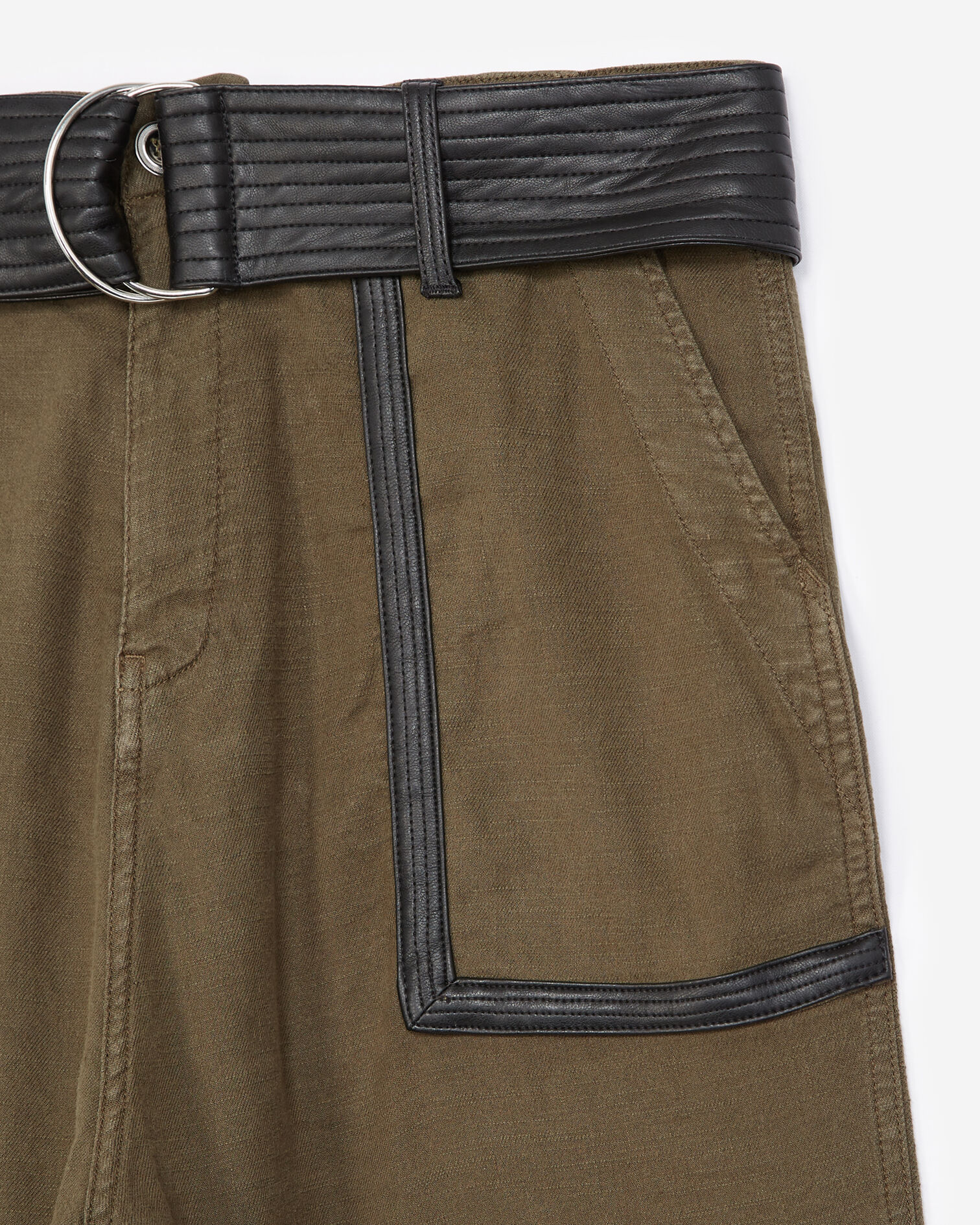 Khaki military pants with leather belt, KAKI, hi-res image number null