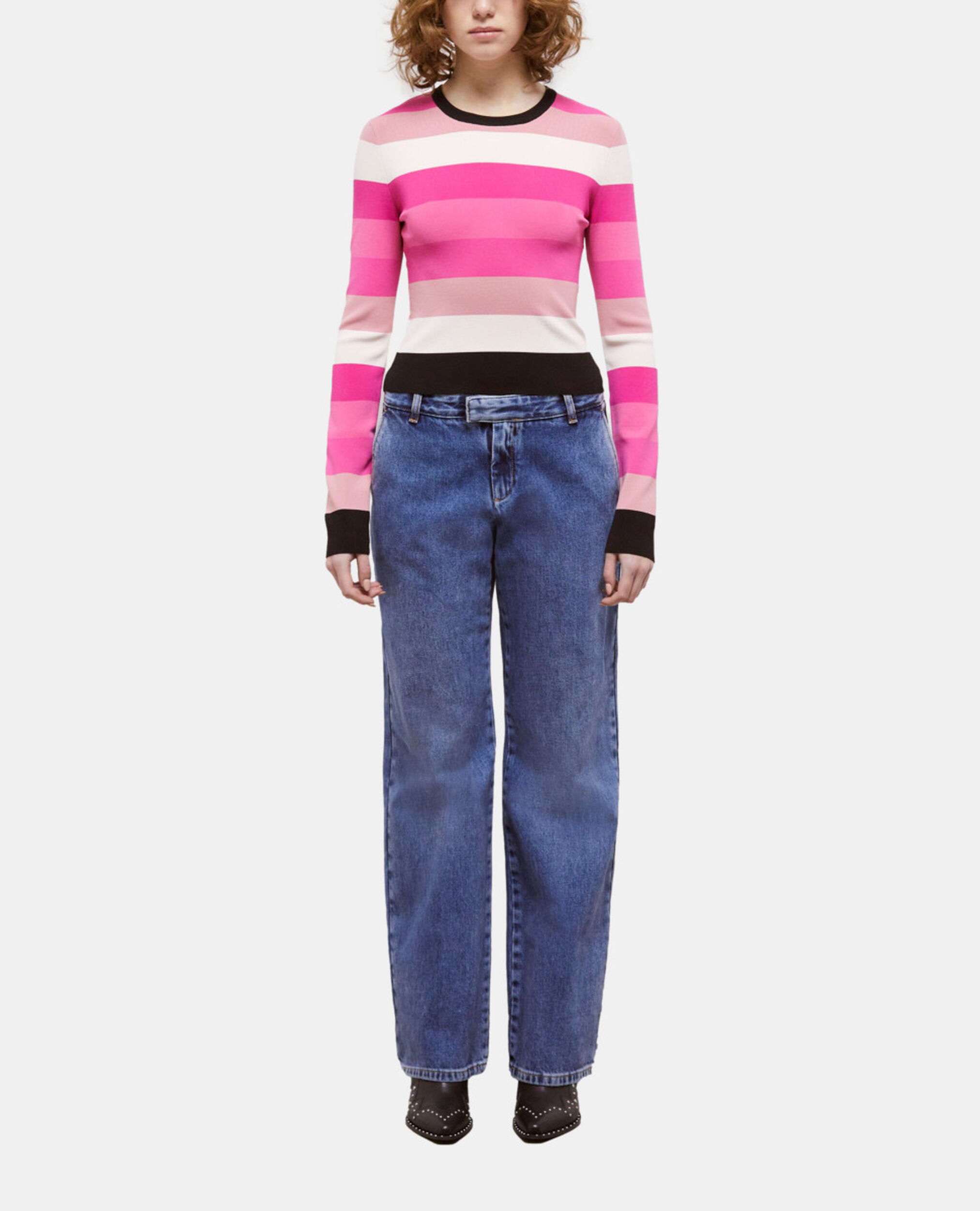 Short pink striped sweater, LIGHT PINK/DARK PINK/BLAC, hi-res image number null