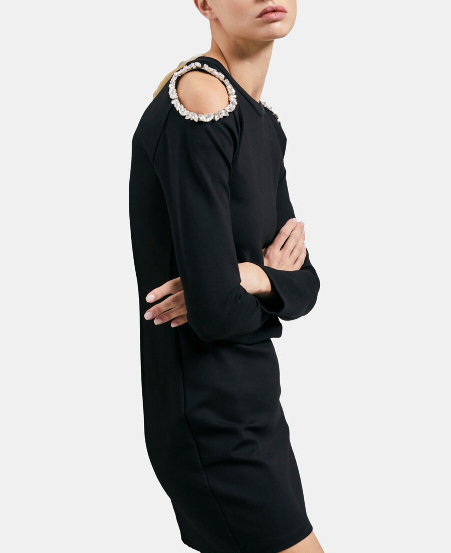 short black dress with shoulder details