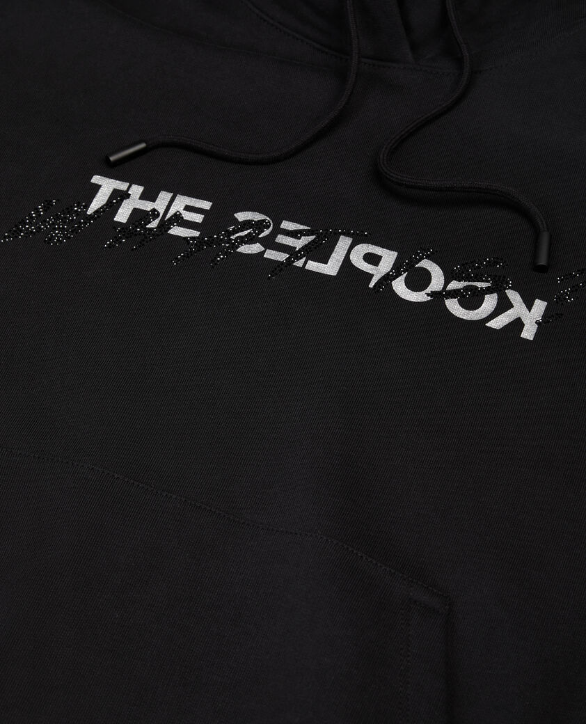 The Kooples DAMEN BLACK schwarzes kapuzensweatshirt „what is“