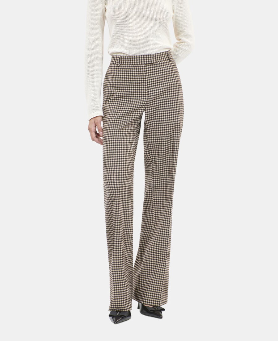 The Kooples F ECRU BLACK loose-fitting vichy check trousers