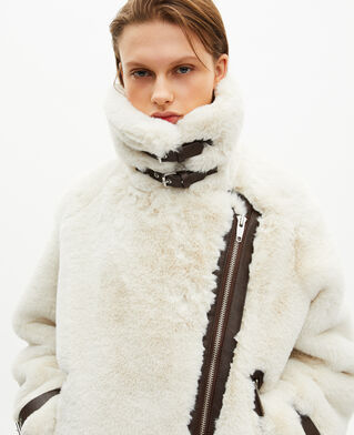 The Kooples WOMEN WHITE ecru fur-effect aviator jacket