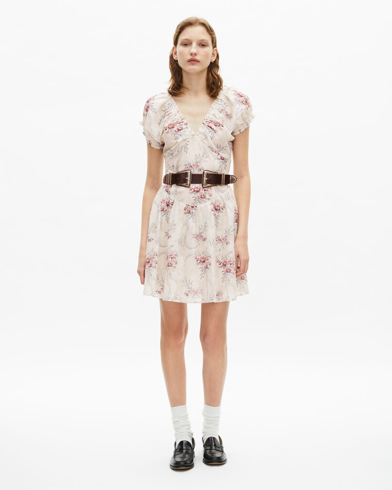The Kooples WOMEN OFF WHITE / PINK short white 'antik flowers' print dress