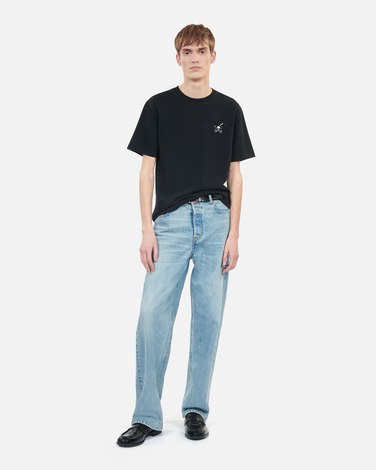 The Kooples MEN BLACK black t-shirt with butterfly flocking