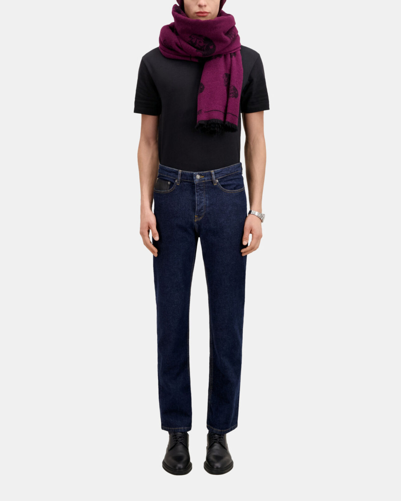 The Kooples HOMME BLUE BRUT jean bleu slim avec poche en cuir