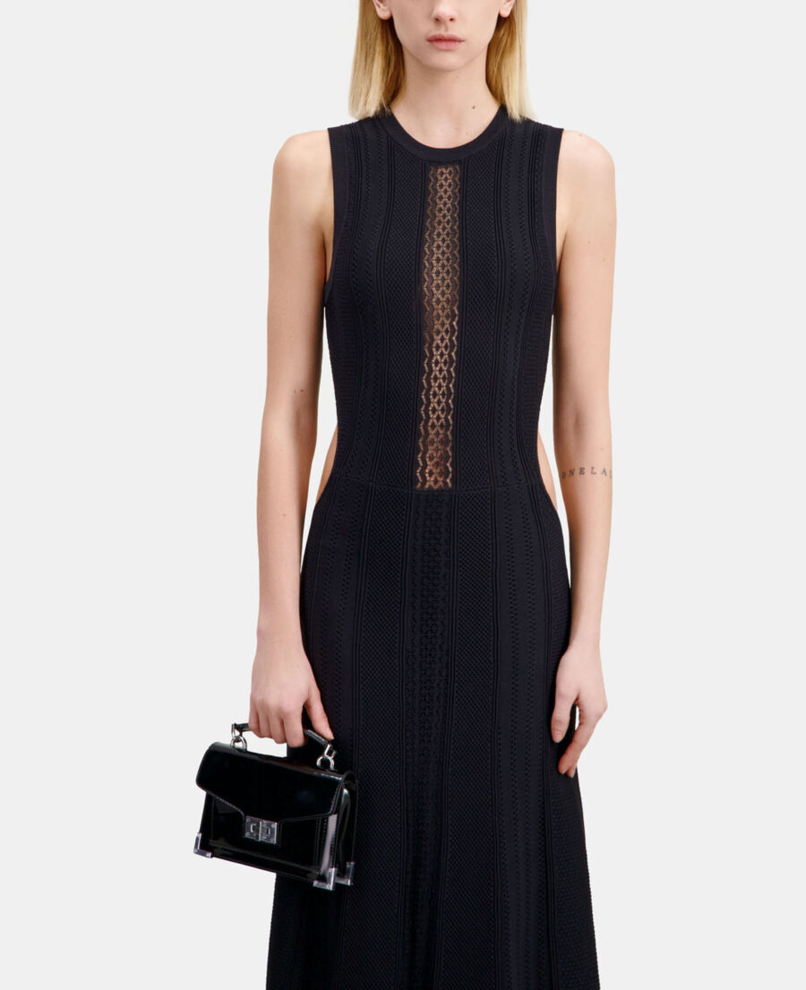 The Kooples FEMME BLACK robe longue en maille ajourée noire