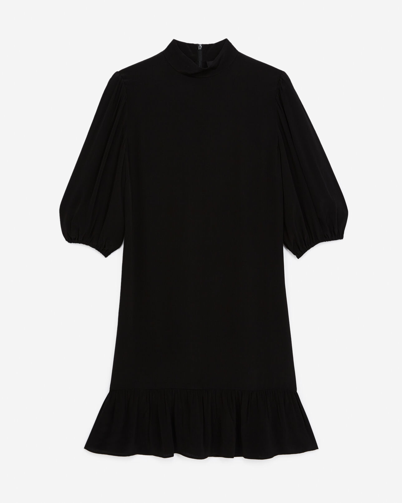 The Kooples DAMEN BLACK schwarzes kurzes kleid volants stehkragen