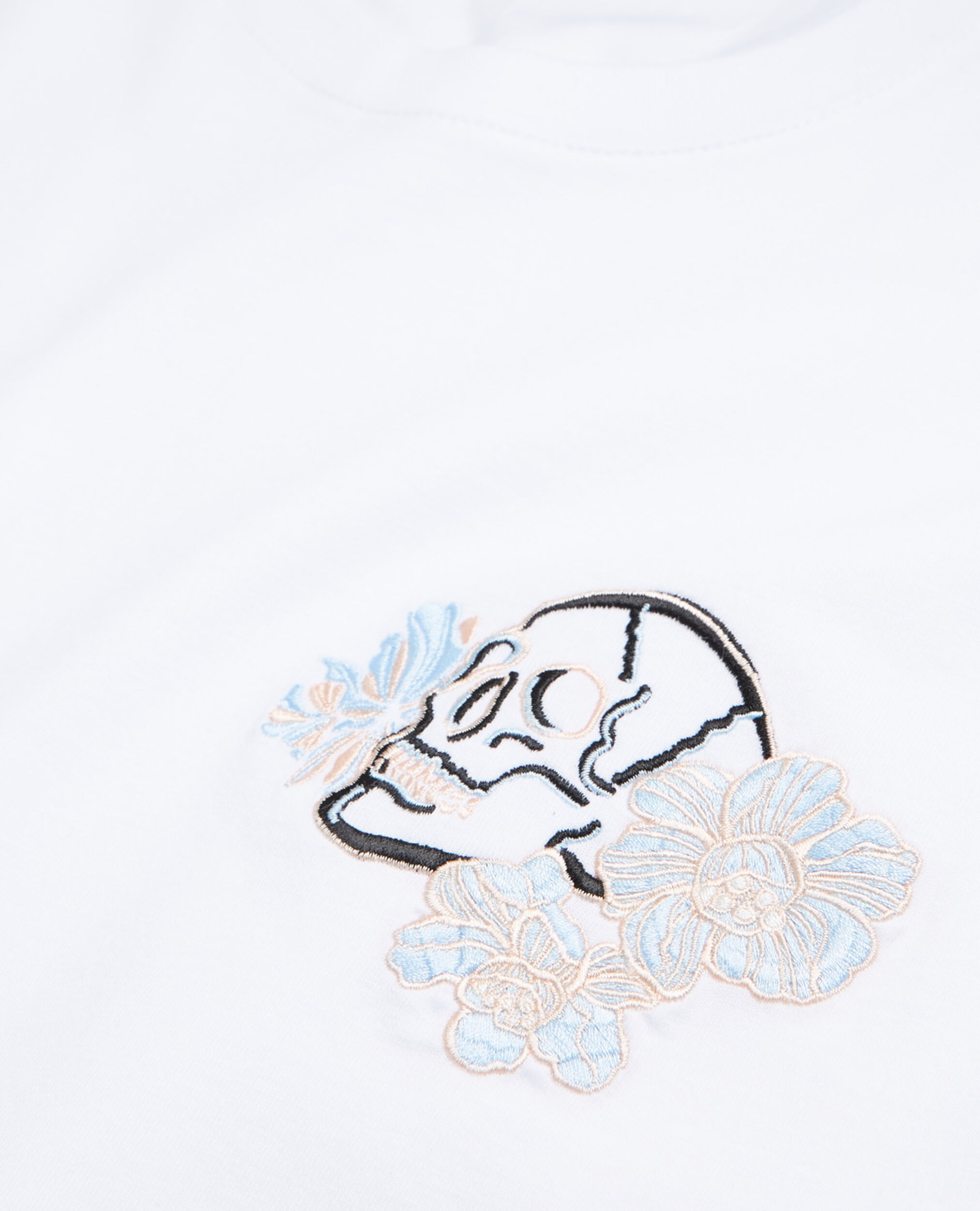 White printed T-shirt with skull and flowers, WHITE, hi-res image number null