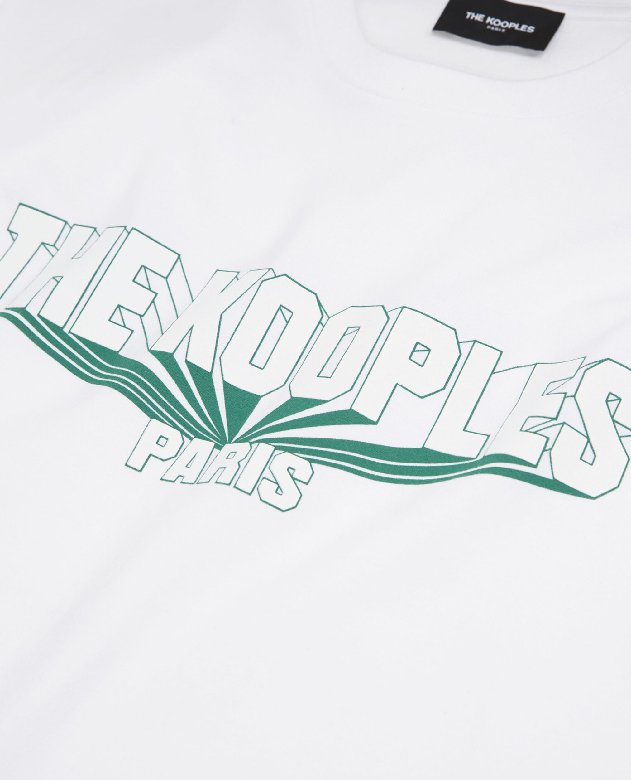 White cotton T-shirt with green 3D logo, WHITE, hi-res image number null