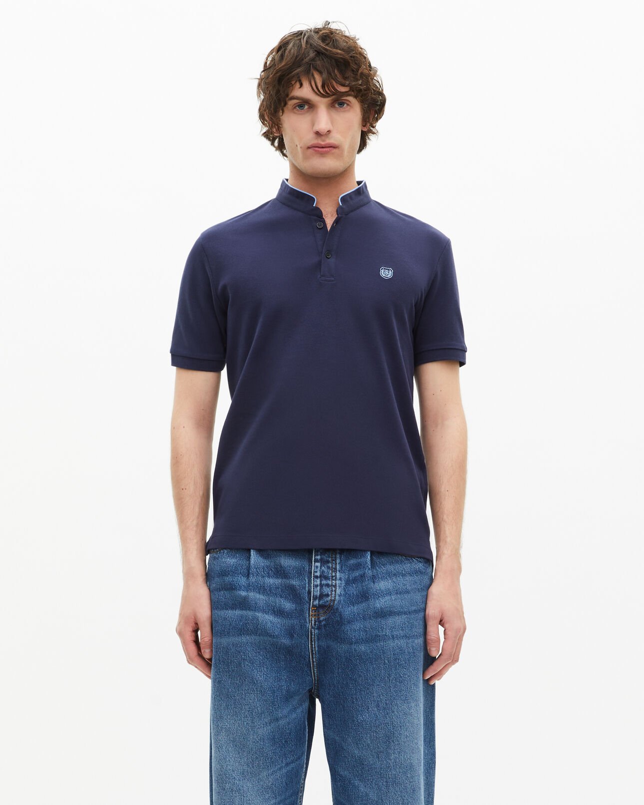 The Kooples HOMME NAVY/ PIPING NAVY polo en coton piqué bleu marine