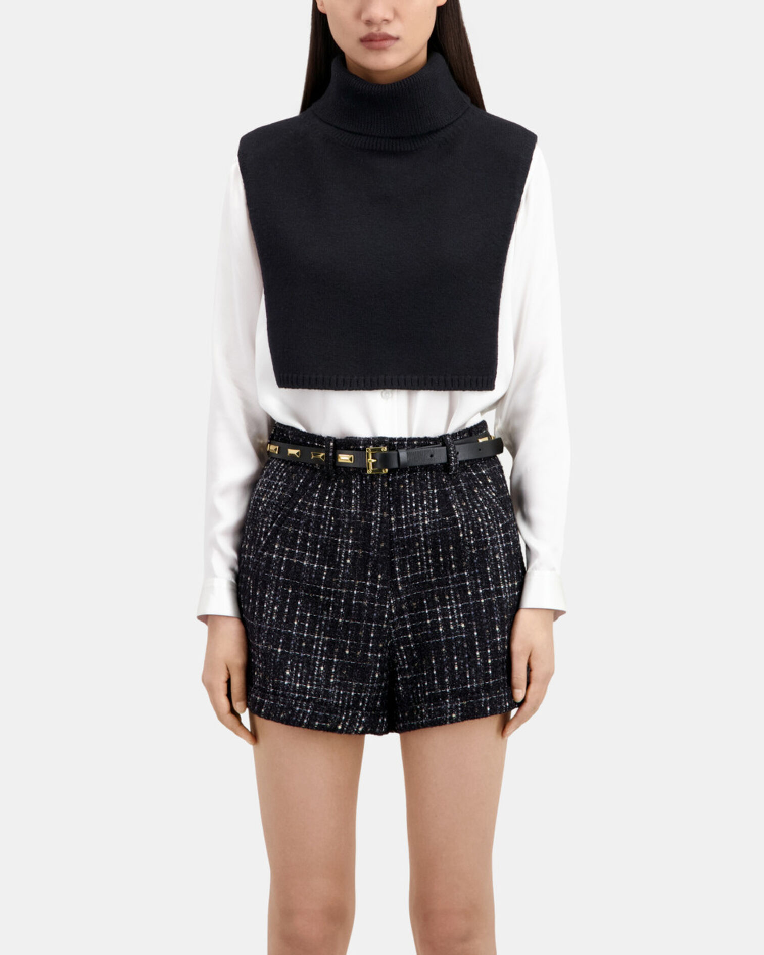 Ceinture en cuir noir avec empiècements métalliques, BLACK, hi-res image number null