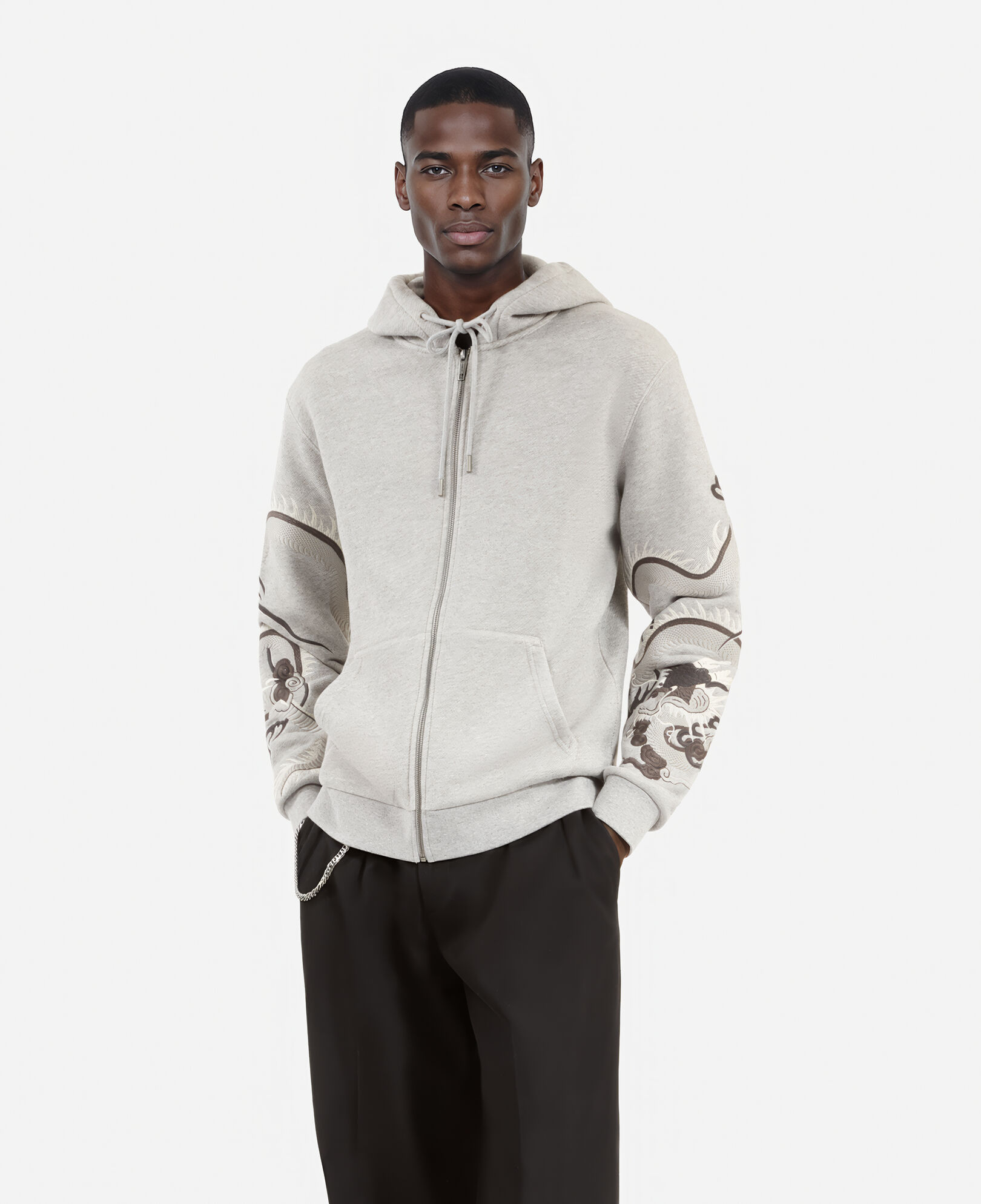 The Kooples HOMBRE GREY MELANGE sudadera bordada capucha gris