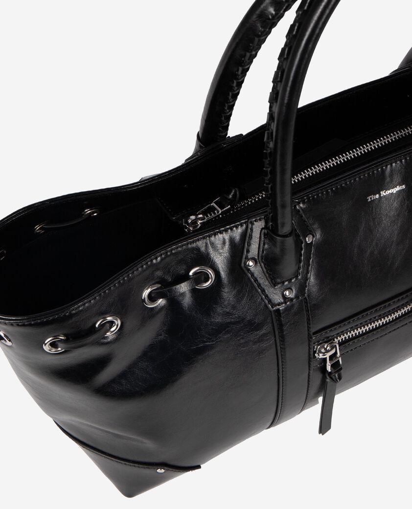 The Kooples DAMEN BLACK schwarze einkaufstasche aus recyceltem leder