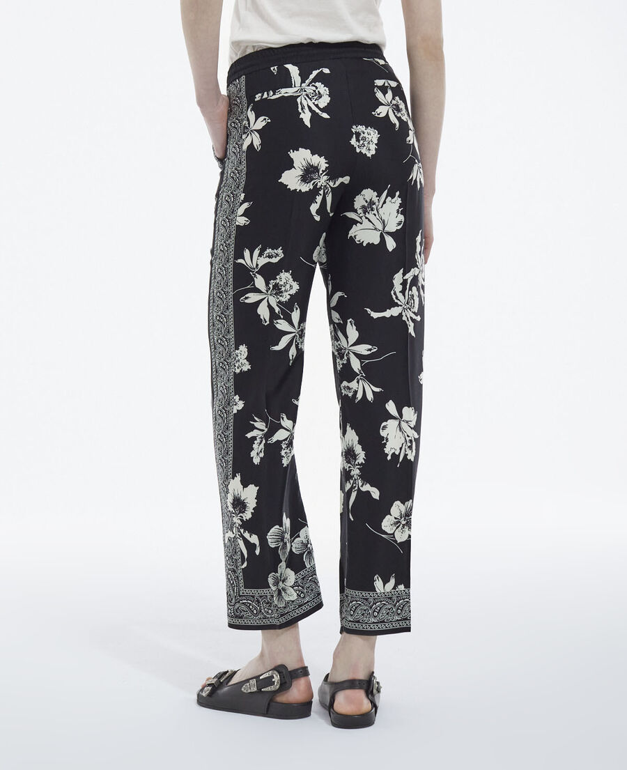 flowing black - white pants with scarf motif